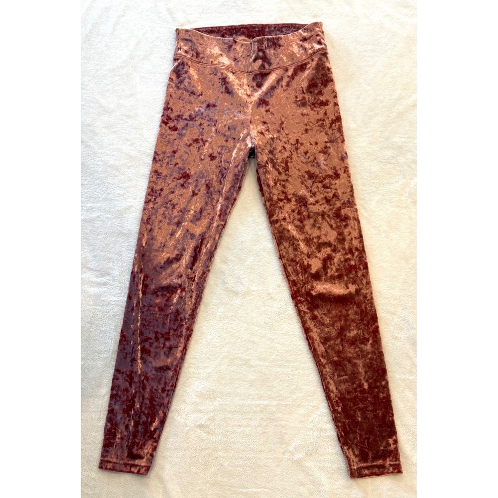 Aerie Chill Play Move Rose Gold Crushed Velvet Leggings Womens Large L Copper